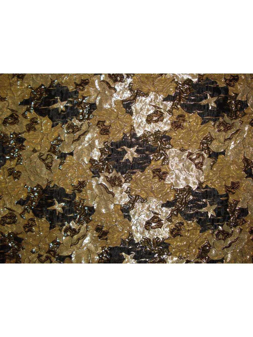 Over 5 Yards of Vintage Gold & Black Metallic Floral Print Brocade Lame Organza